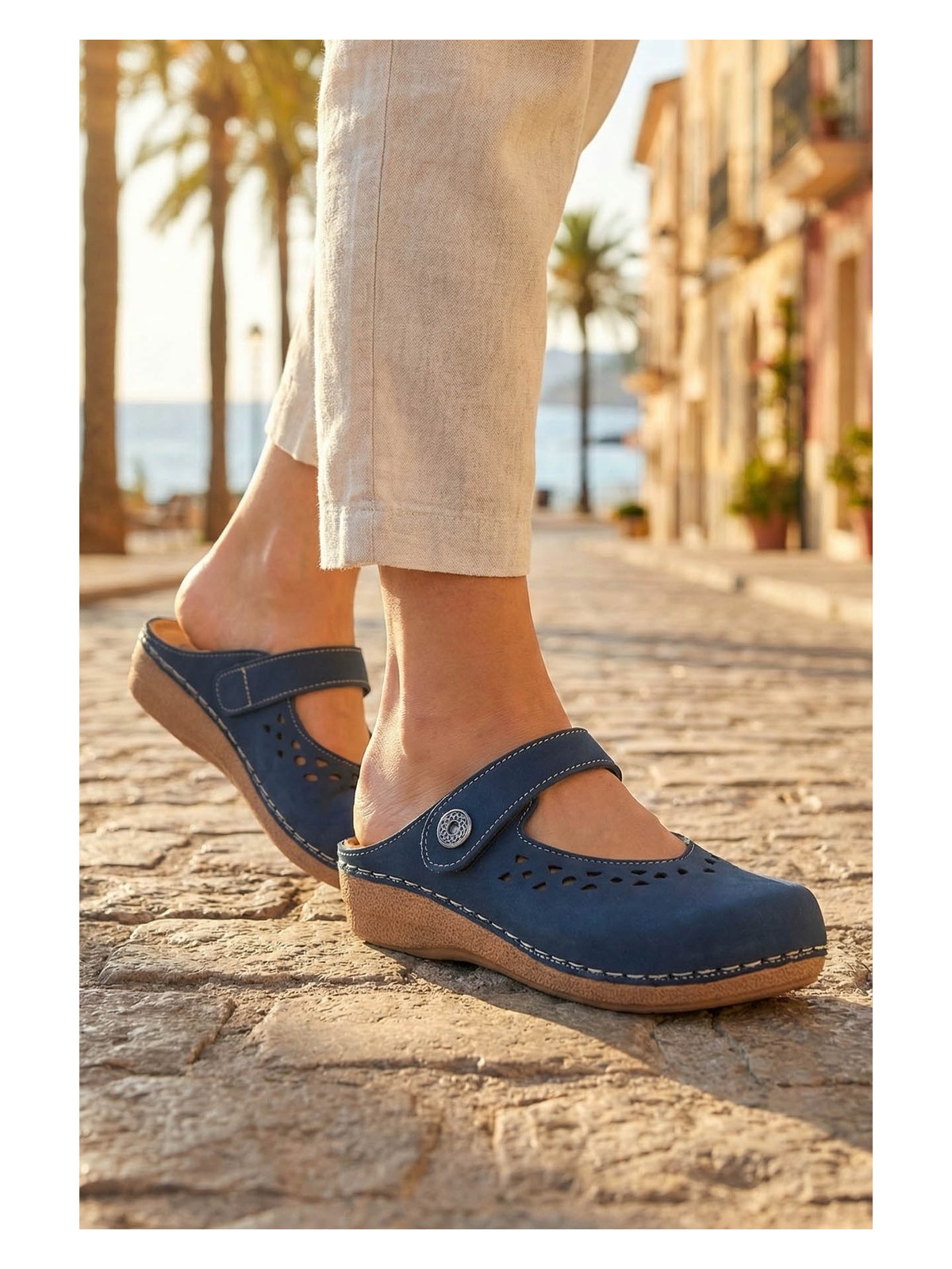 Gezer Yazlık Kadın Iç Tabanı Hakiki Deri Cırt Cırtlı Terlik - Görsel 4