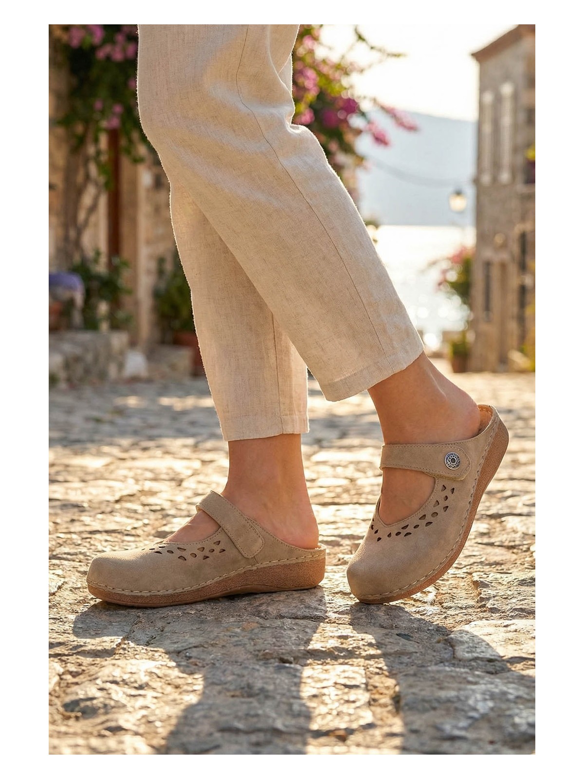 Gezer Yazlık Kadın Iç Tabanı Hakiki Deri Cırt Cırtlı Terlik - Görsel 5