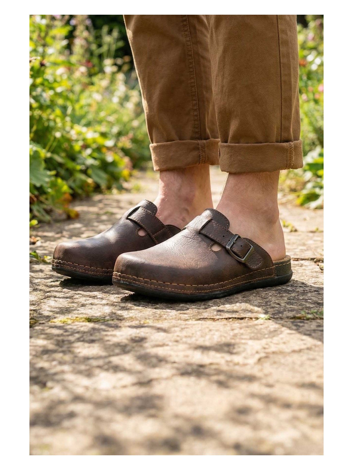 Gezer Erkek İç Taban Hakiki Deri Tek Toka Ayarlanabilir Ev Bahçe Günlük Terlik