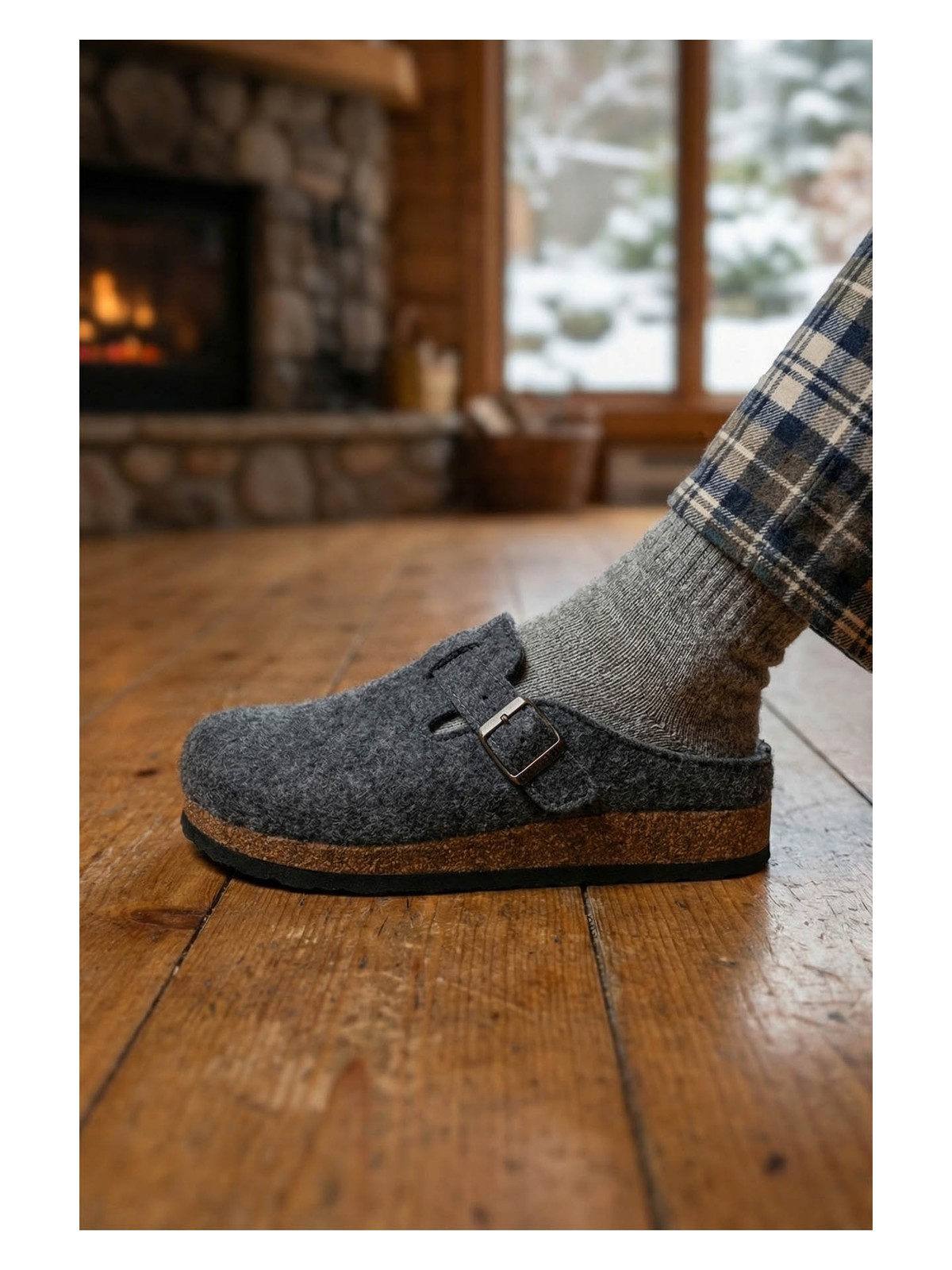 Gezer Erkek Kışlık Keçe Mantar Taban Tek Toka Ayarlanabilir Rahat Taban Ev Bahçe Terlik - Görsel 3