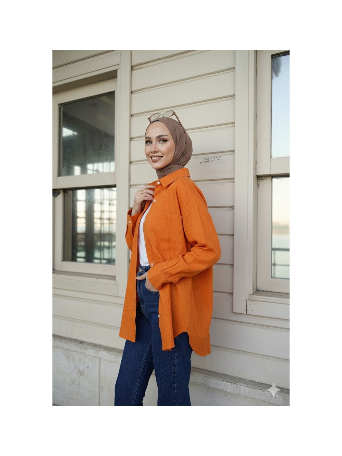 Jadewear Keten Look Owersize Gömlek - Görsel 6