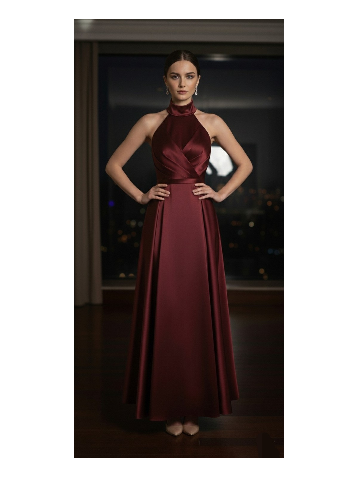 Moda Makko Halter Yaka Drapedetaylı Pileli Etekli Mezuniyet Elbisesi