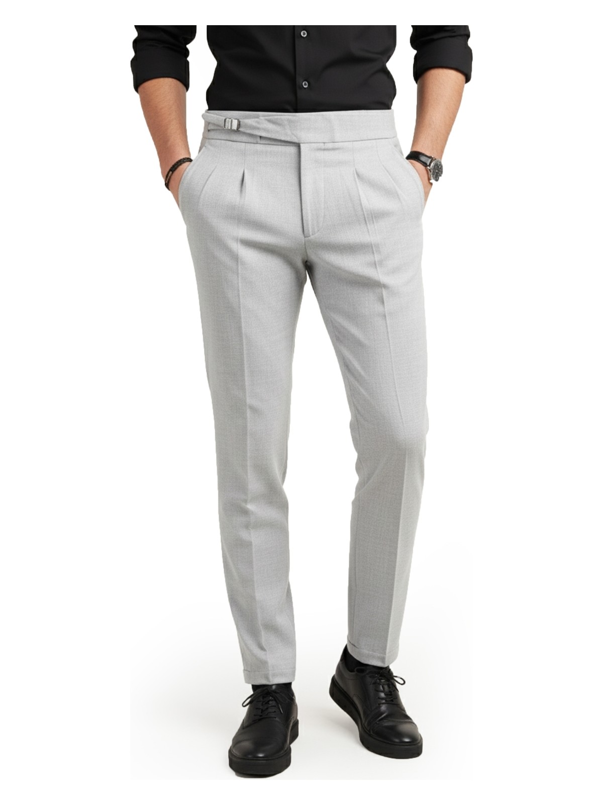 Deepsea Erkek Taş Likralı Italyan Kesim Pileli Kemer Tokalı Şık Kumaş Pantolon 2601020 - Görsel 7