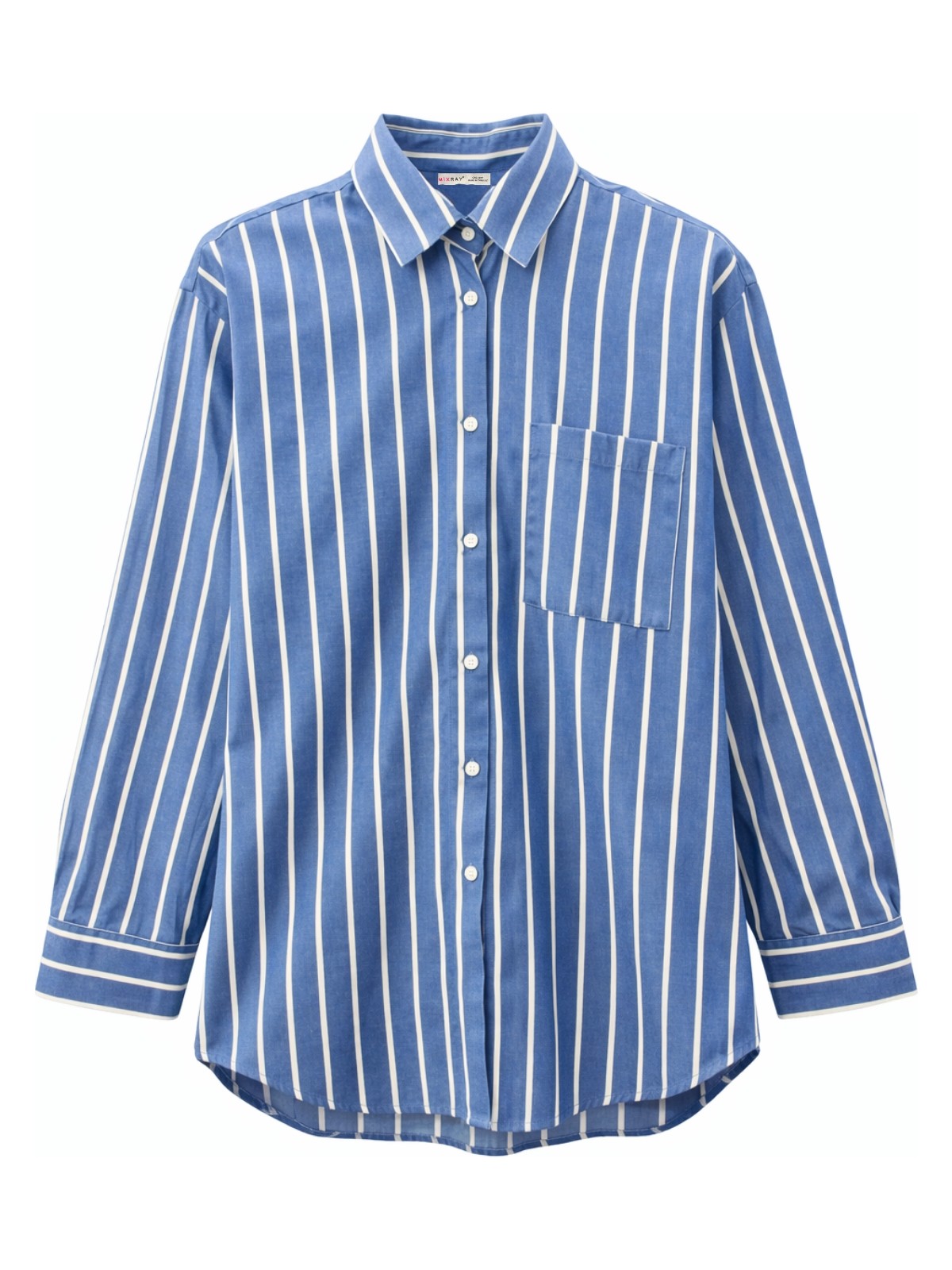 Mixray 4367 Kadın Çizgili Oversize Gömlek Mavi - Görsel 4