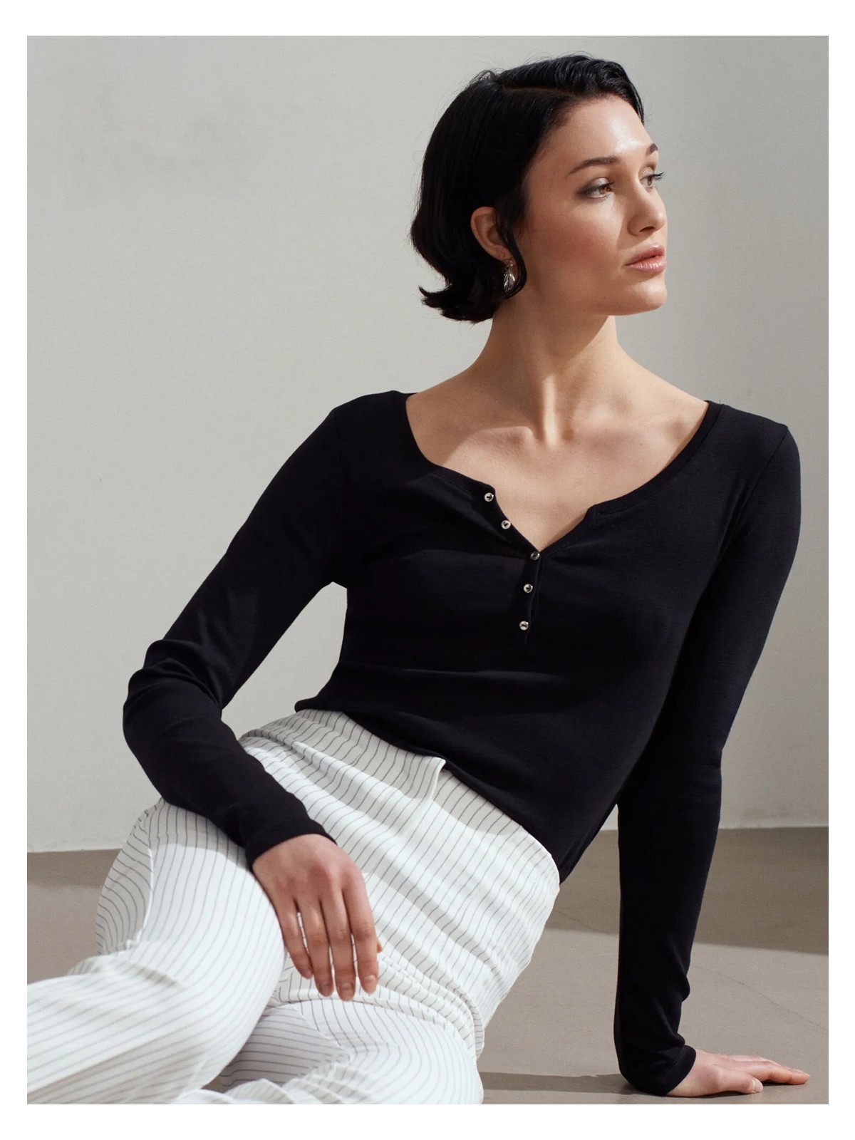 Dilvin 32699 %100 Pamuk Düğme Detaylı Top-Taş - Görsel 5