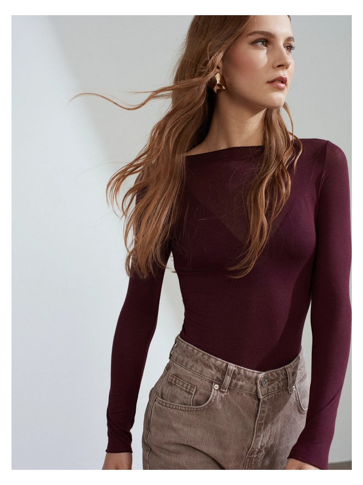 Dilvin 32122 Kayık Yaka Modal Kaşmir Ultra Hafif Bluz-K.mürdüm