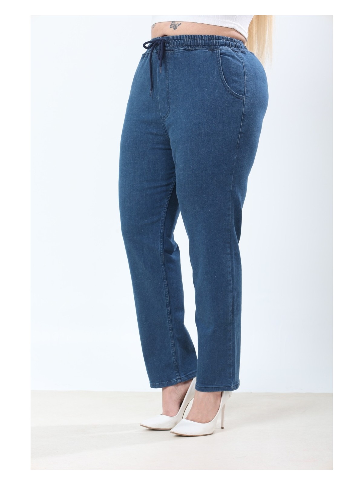 Era Lisa Beli Lastikli Rahat Kalıp Büyük Beden Kadın Kot Pantolon - Görsel 6