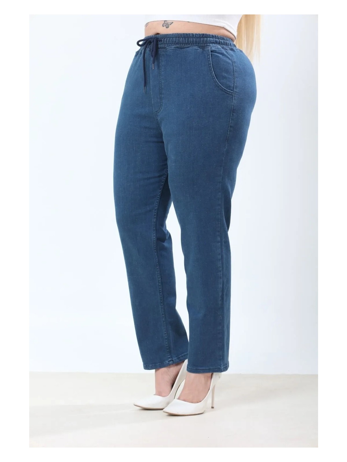 Era Lisa Beli Lastikli Rahat Kalıp Büyük Beden Kadın Kot Pantolon - Görsel 6