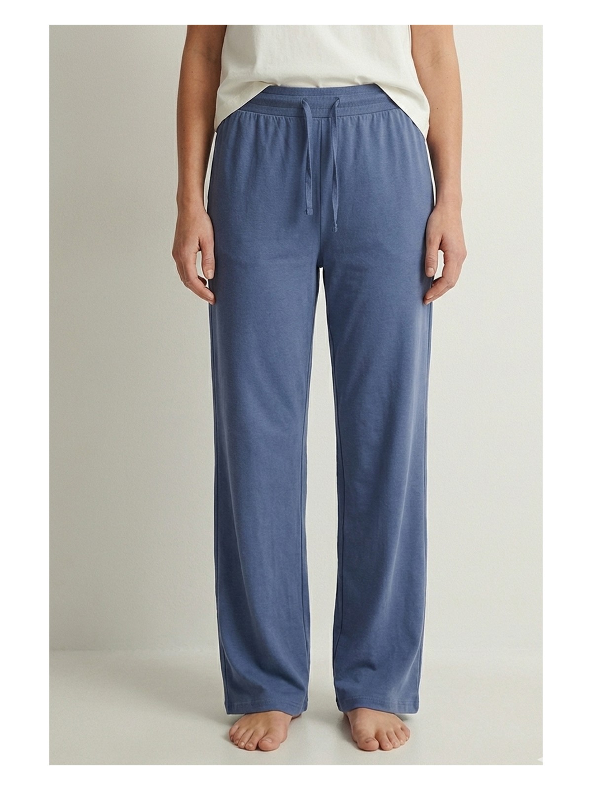 elemge %100 Pamuk Süprem Kadın Pijama Altı Rahat Kalıp Compact Penye Lila Geniş Paça Ipli Terletmez Alt - Görsel 7