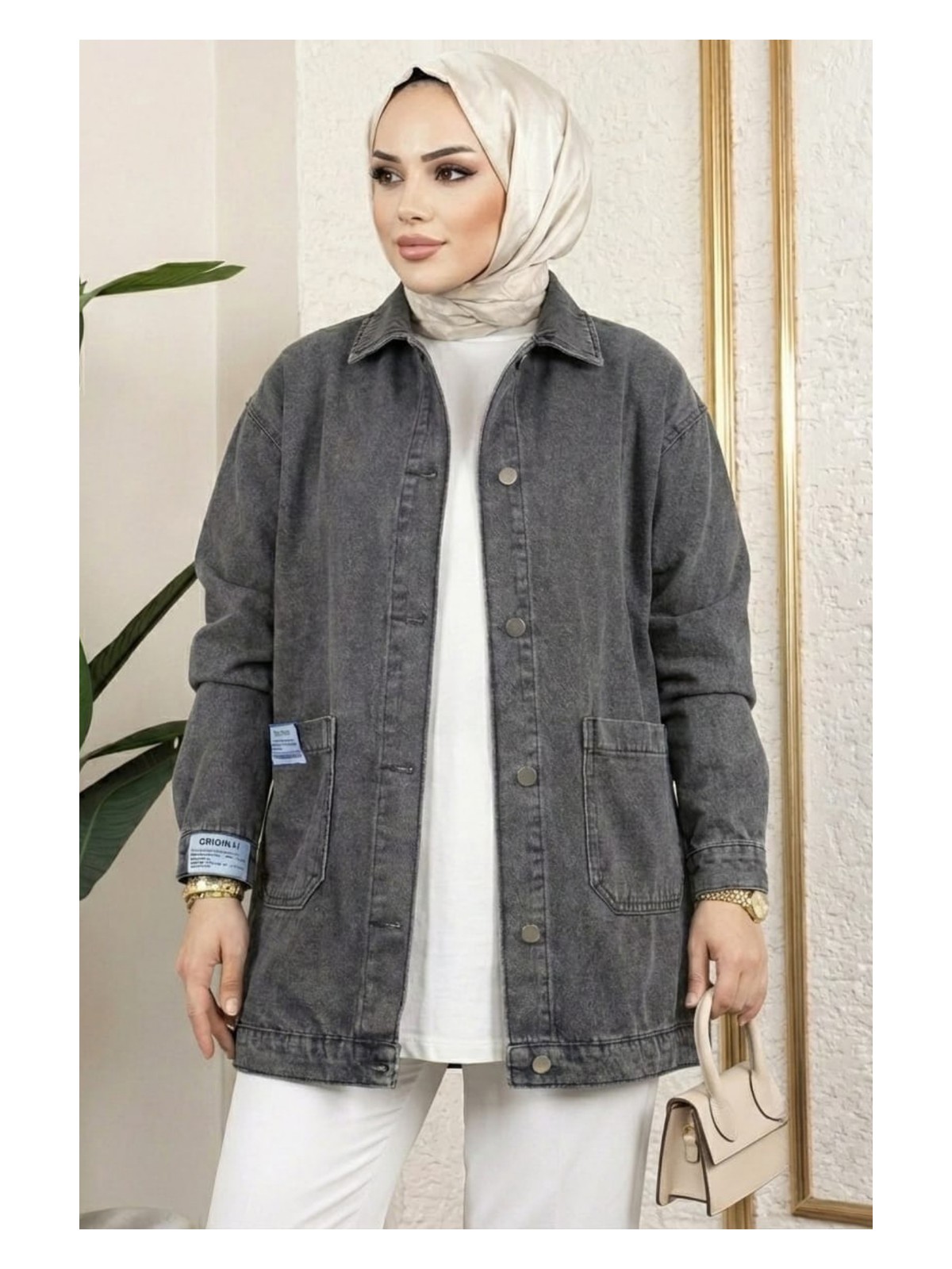 Harman Butik Kadın Cepli Düğmeli Kot Ceket - Görsel 5