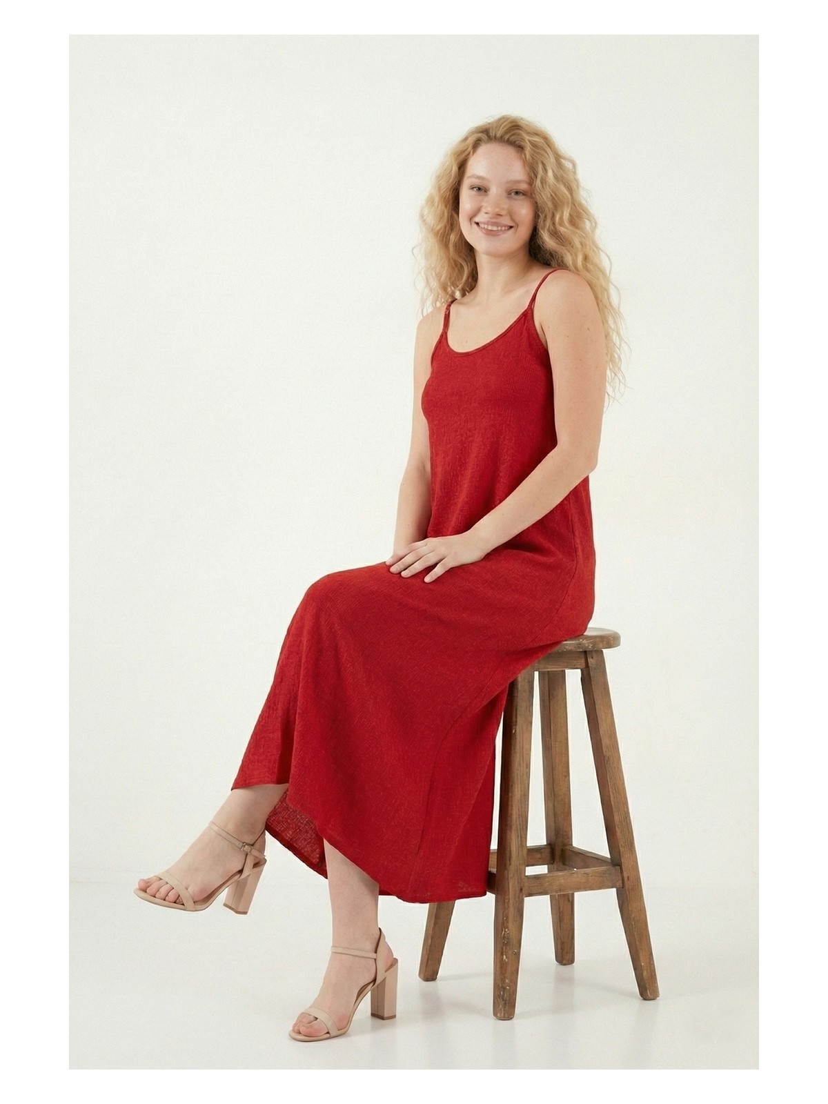 Lela Regular Fit Ip Askılı Uzun Elbise Bayan Elbise 5865732 - Görsel 2