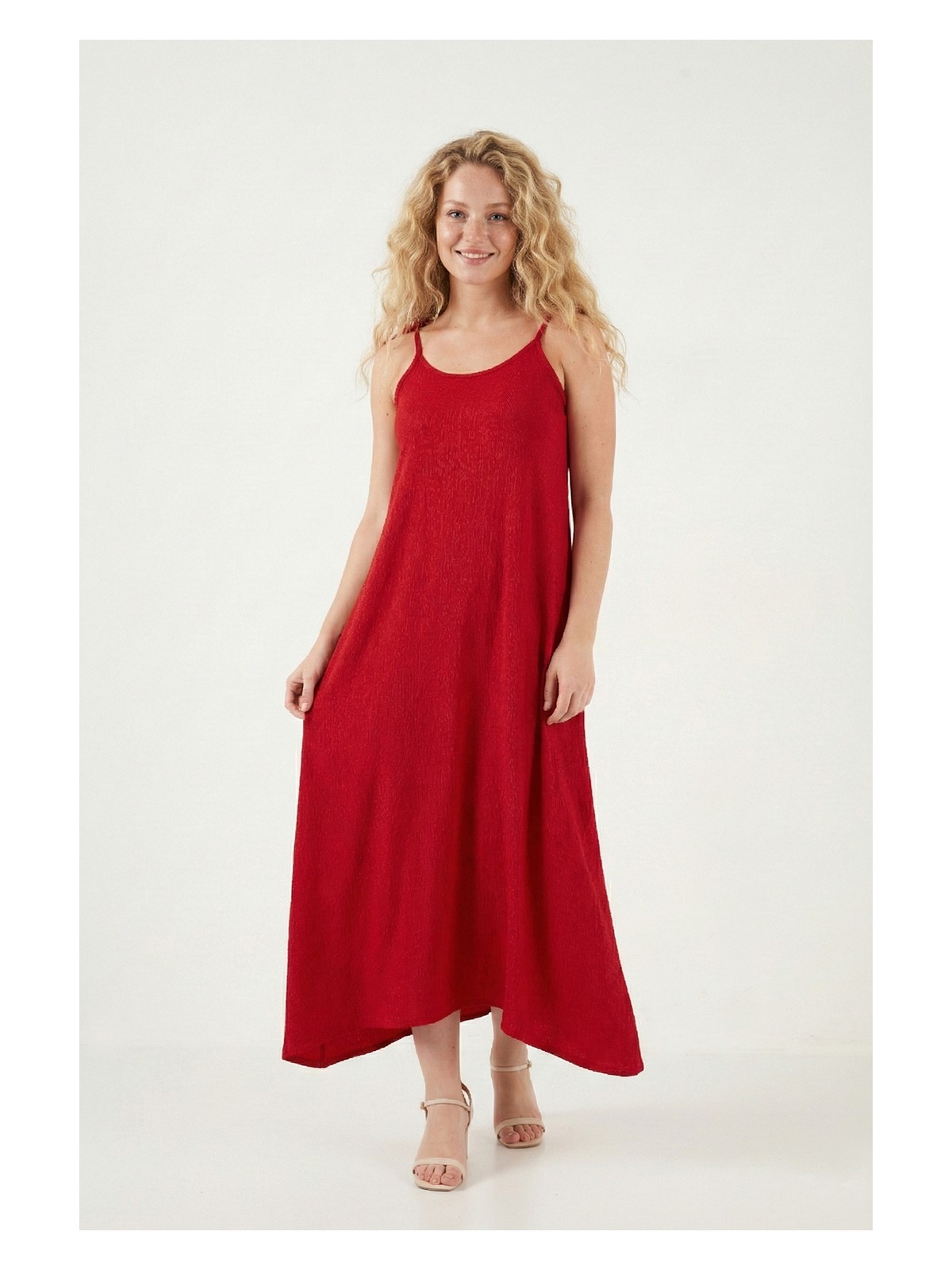 Lela Regular Fit Ip Askılı Uzun Elbise Bayan Elbise 5865732 - Görsel 3