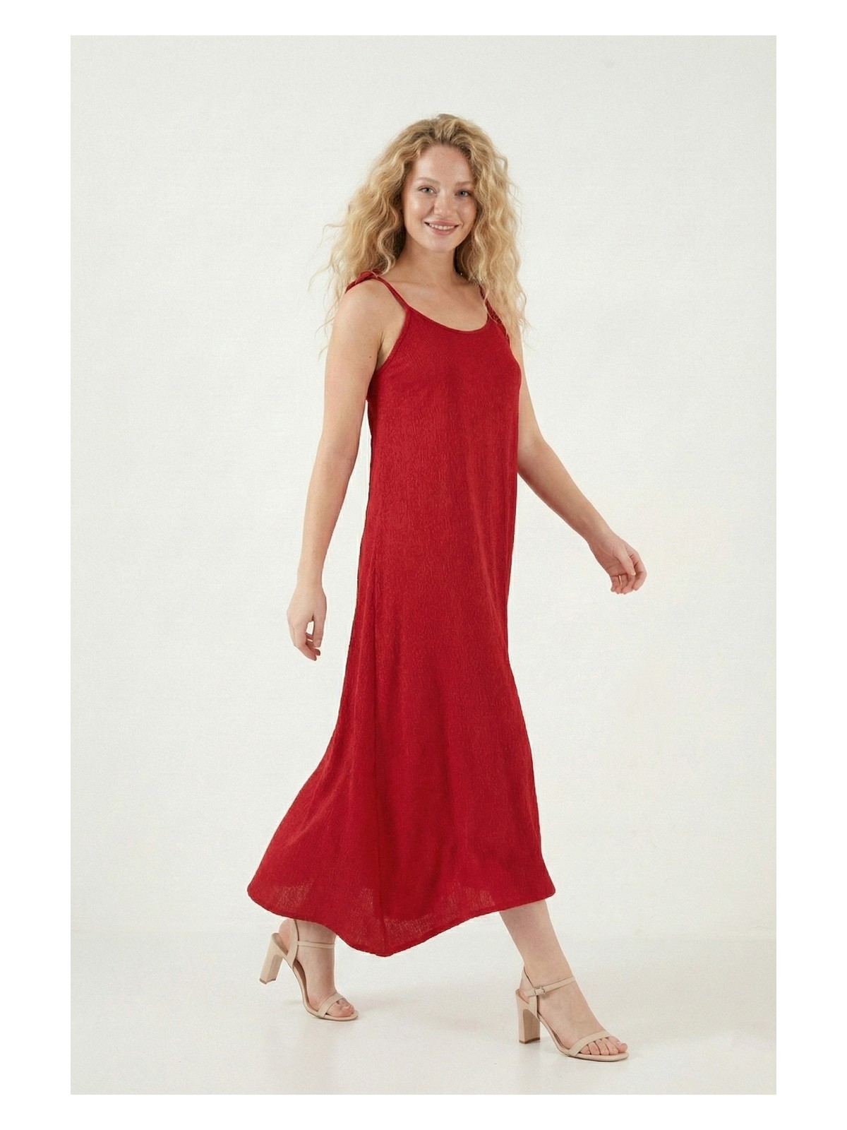 Lela Regular Fit Ip Askılı Uzun Elbise Bayan Elbise 5865732 - Görsel 4