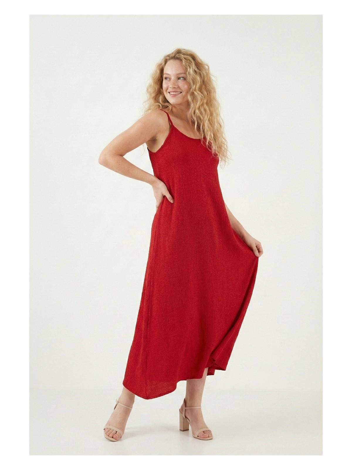 Lela Regular Fit Ip Askılı Uzun Elbise Bayan Elbise 5865732 - Görsel 5