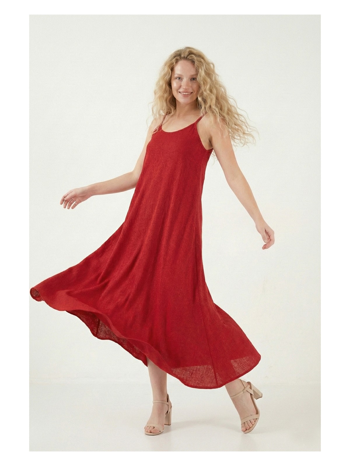 Lela Regular Fit Ip Askılı Uzun Elbise Bayan Elbise 5865732 - Görsel 6