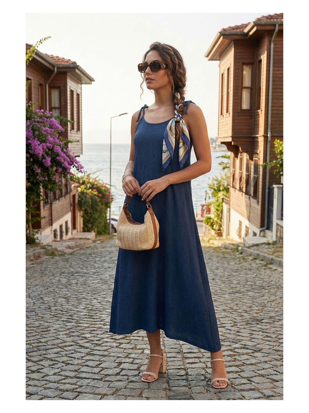 Lela Regular Fit Ip Askılı Uzun Elbise Bayan Elbise 5865732