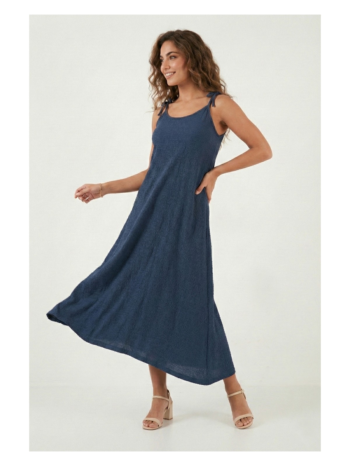 Lela Regular Fit Ip Askılı Uzun Elbise Bayan Elbise 5865732 - Görsel 2