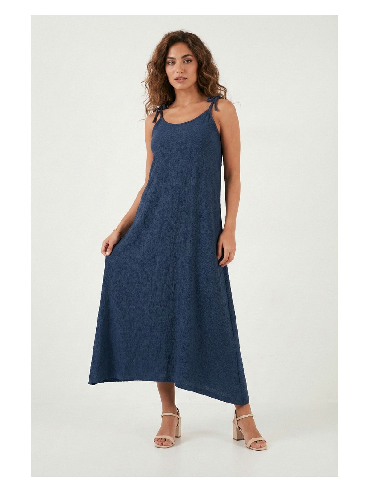Lela Regular Fit Ip Askılı Uzun Elbise Bayan Elbise 5865732 - Görsel 3