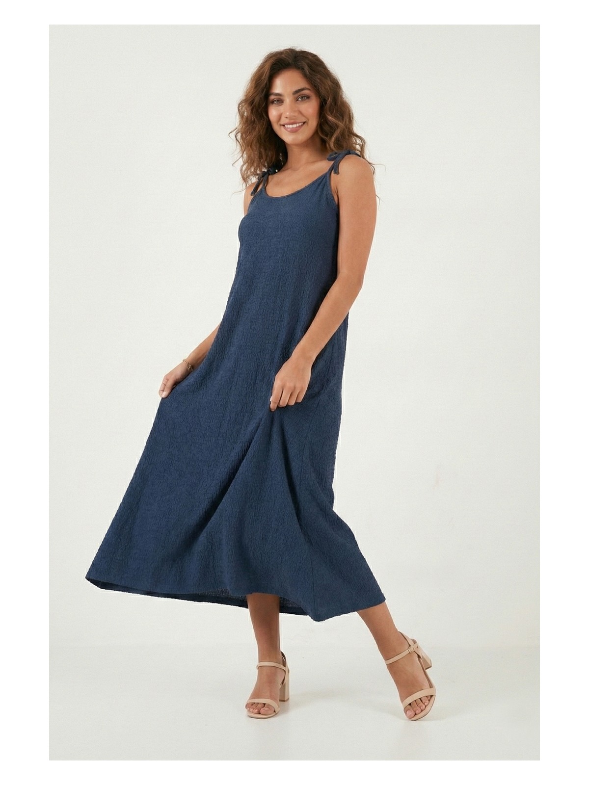 Lela Regular Fit Ip Askılı Uzun Elbise Bayan Elbise 5865732 - Görsel 4