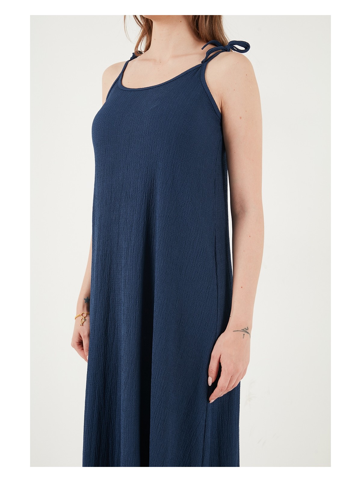 Lela Regular Fit Ip Askılı Uzun Elbise Bayan Elbise 5865732 - Görsel 6