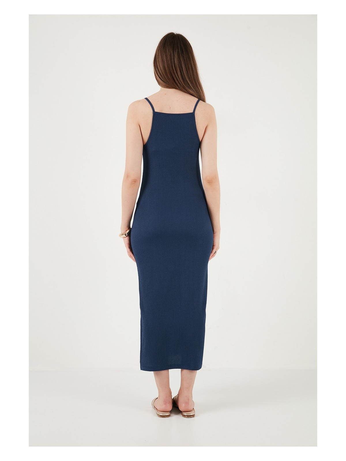 Lela Ip Askılı Fitted-Vücuda Oturan Yırtmaçlı Midi Elbise Bayan Elbise 5865573 - Görsel 7