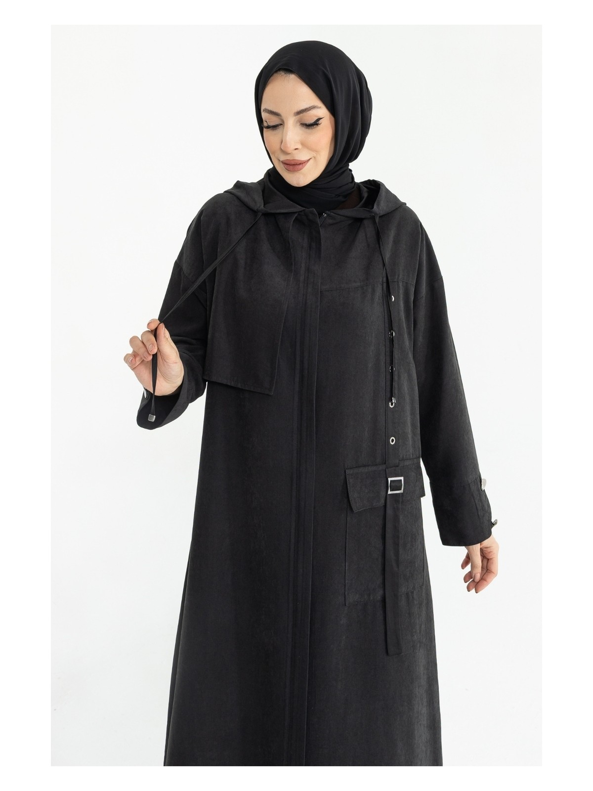 Kadeem Giyim Sahra Cupra Kemer Detaylı Ferace Siyah - 422637