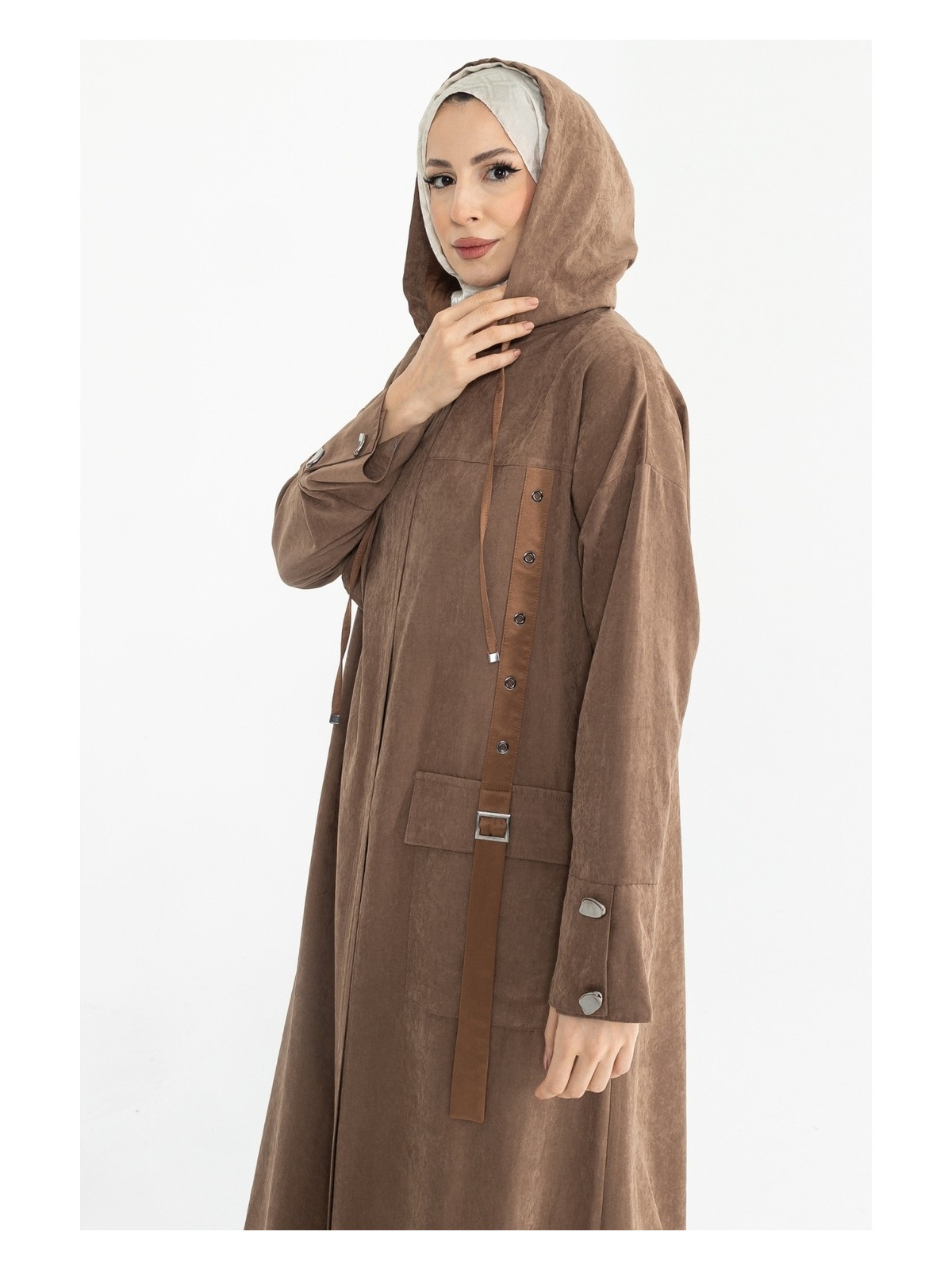 Kadeem Giyim Sahra Cupra Kemer Detaylı Ferace Siyah - 422637 - Görsel 6