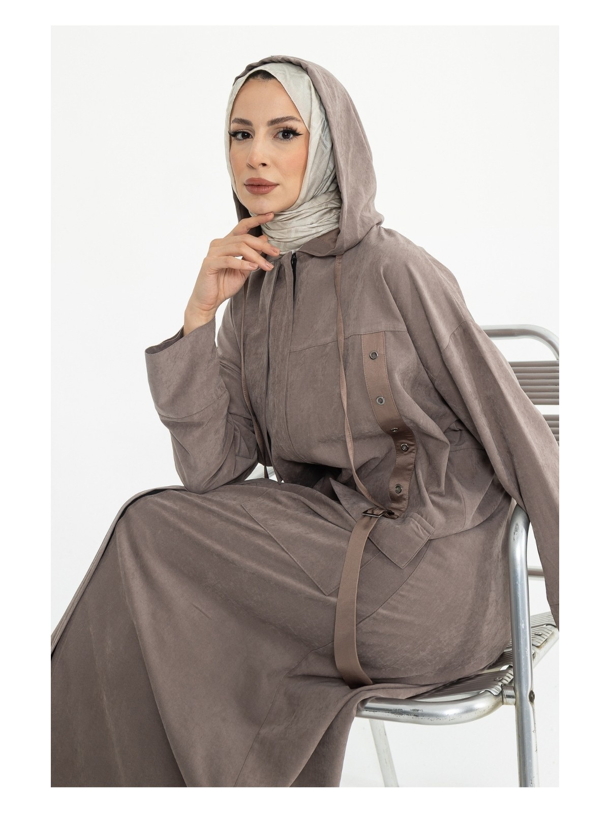 Kadeem Giyim Sahra Cupra Kemer Detaylı Ferace Siyah - 422637 - Görsel 7