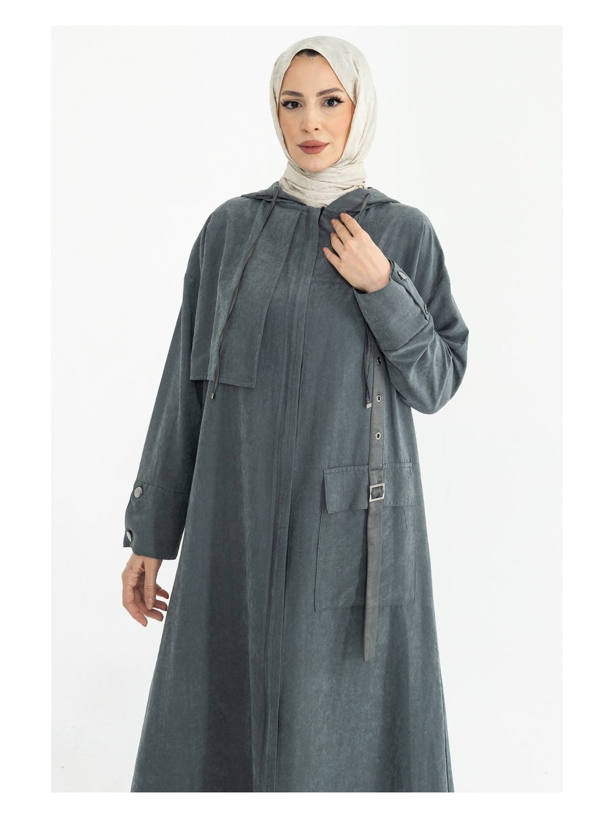 Kadeem Giyim Sahra Cupra Kemer Detaylı Ferace Füme - 422637 - Görsel 8