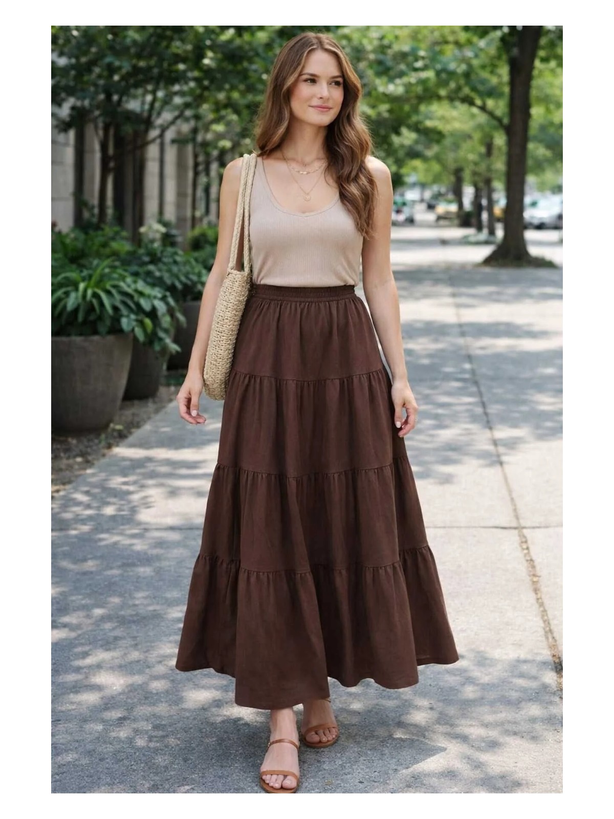 İnce Moda Giyim Yüksek Bel Maxi Etek – 2 Model Seçenekli (Antrasit & Kahve) - Görsel 4