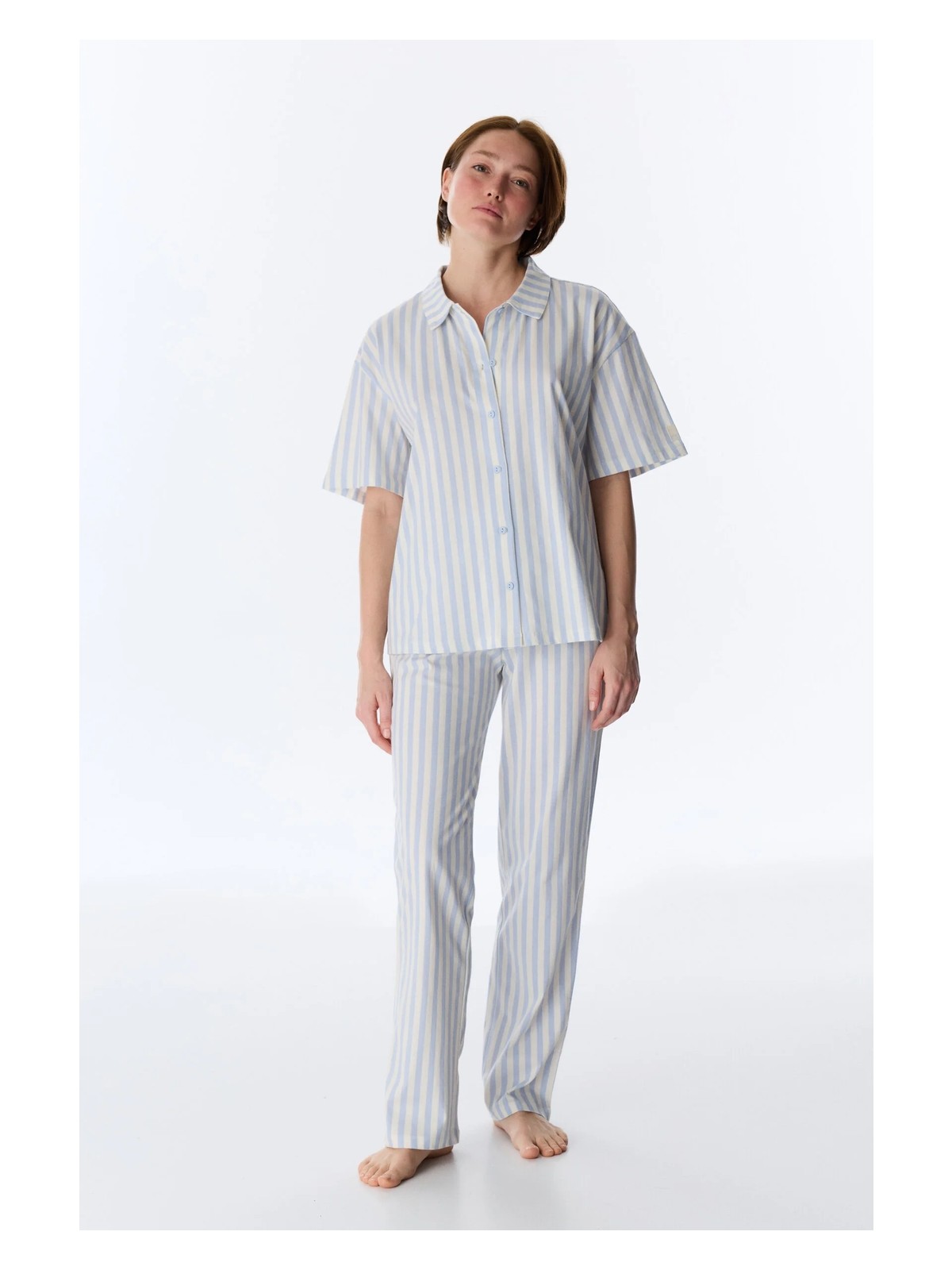 Penti Mavi Cozy Club Çizgili Gömlek Pantolon Pijama Takımı