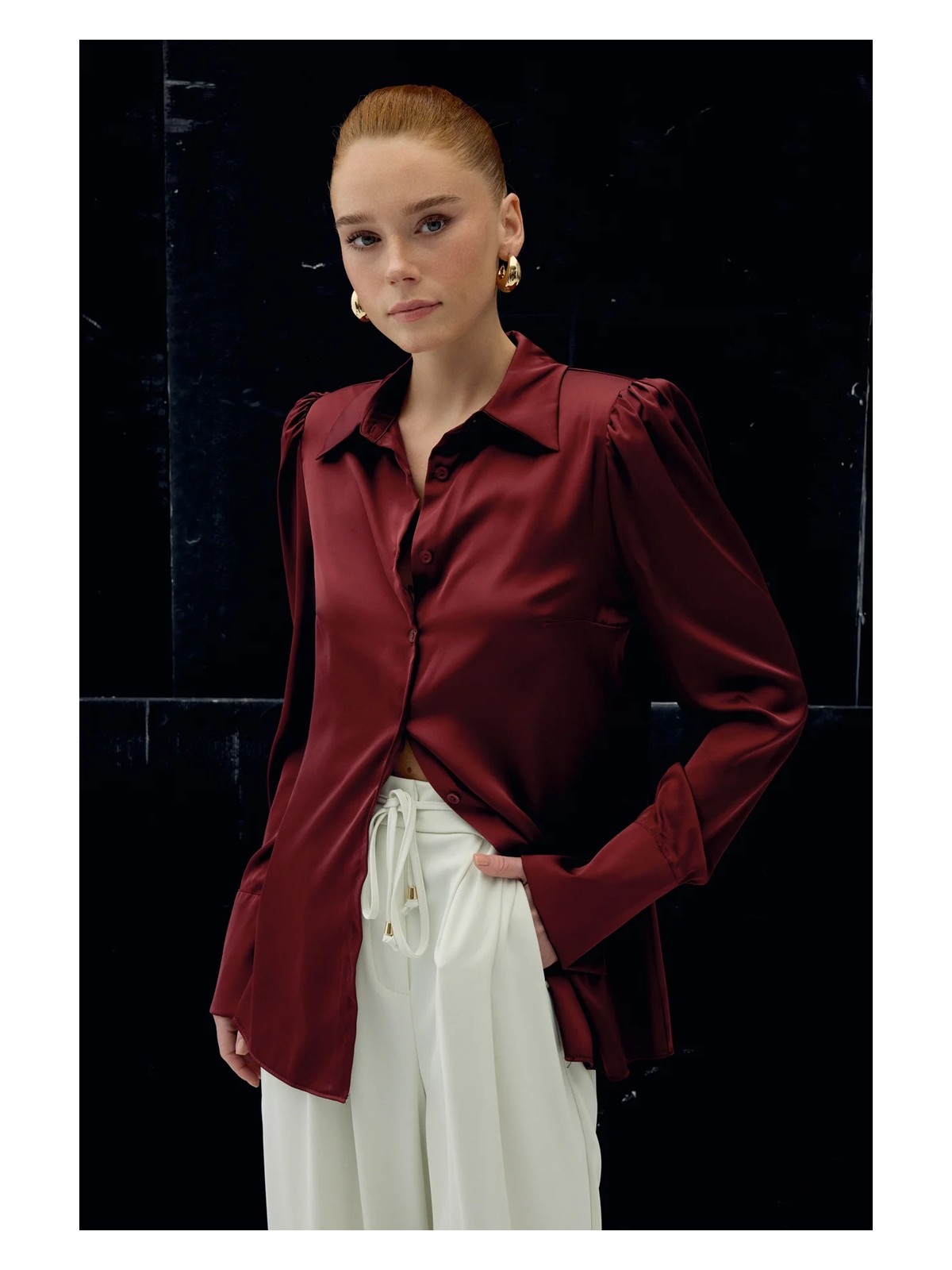 Sateen Vatkalı Saten Gömlek - Pembe - Görsel 9