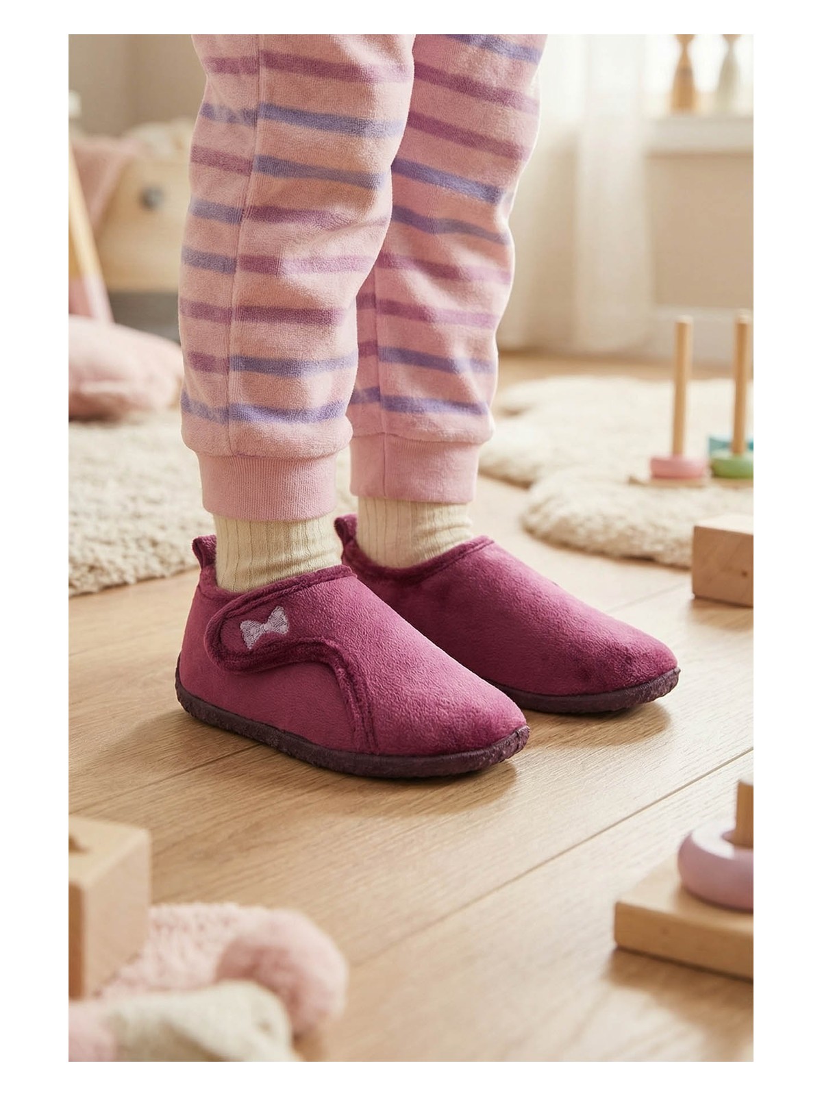 Gezer Kışlık Kız Çocuk PVC Rahat Taban Cırt Cırtlı Ayarlanabilir Ev Okul Kreş Panduf Ayakkabı