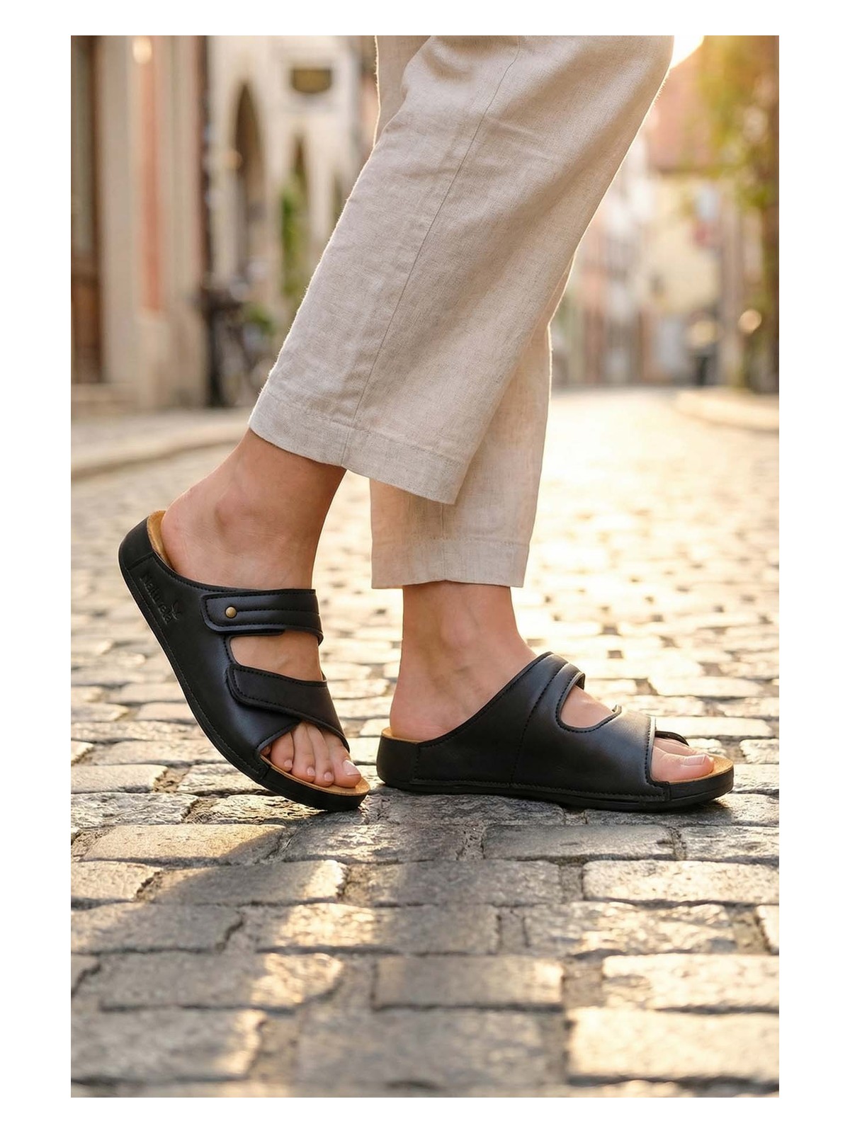 Gezer Naturela Kadın Yazlık Suni Deri İki Cırt Cırtlı Kemer Ayarlanabilir Comfort Taban Günlük Terli