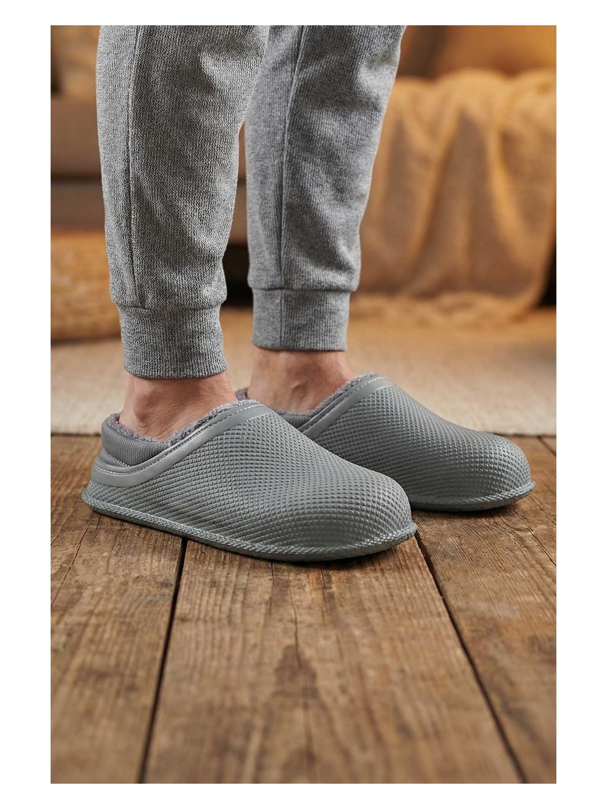 Gezer Erkek Kışlık Eva Içi Peluşlu Sessiz Taban Ev Bahçe Terlik