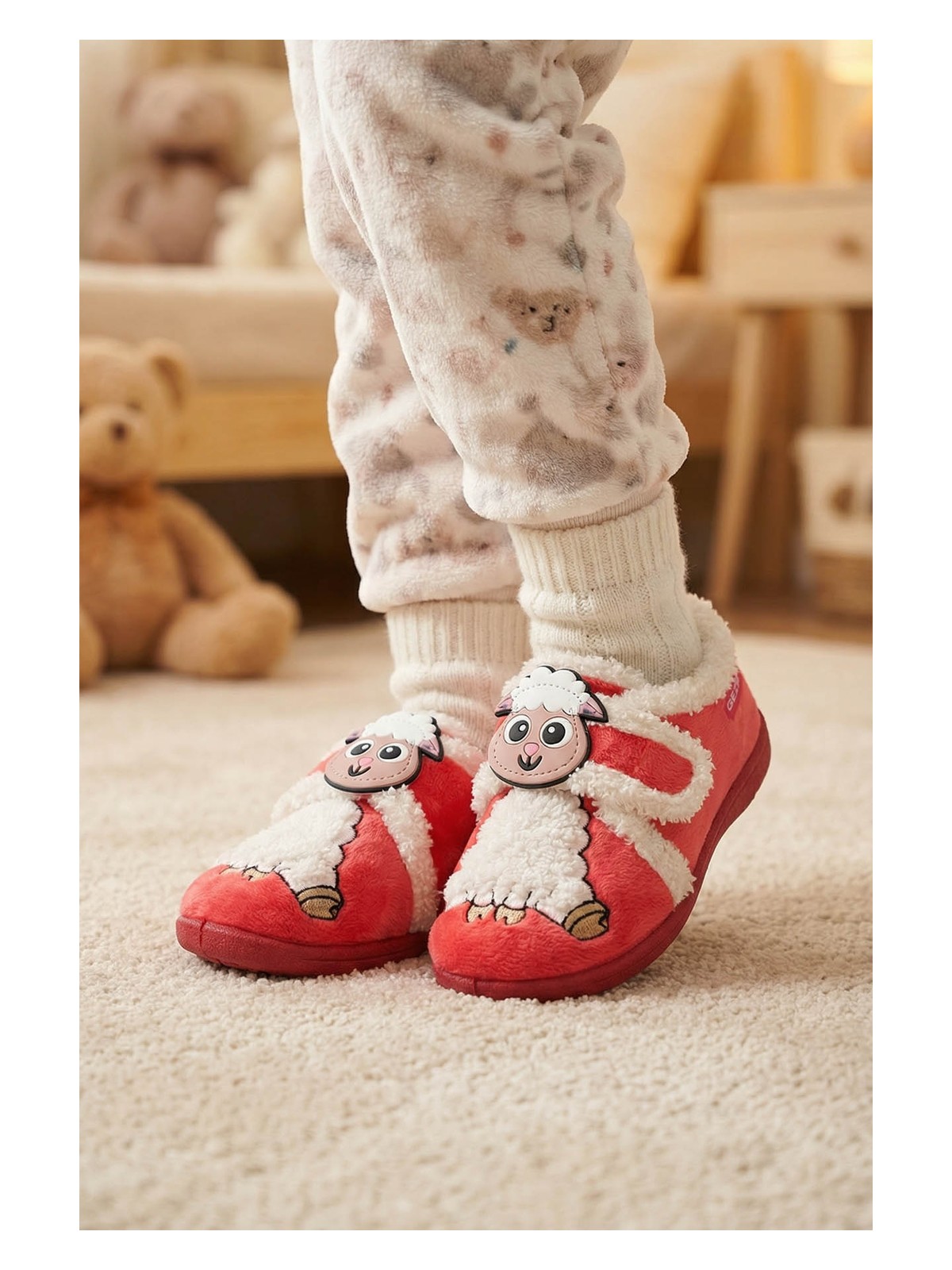 Gezer Bebe Kız Çocuk Kışlık Cırtlı Ayarlanabilir Günlük Okul Kreş Panduf Ayakkabı - Görsel 4