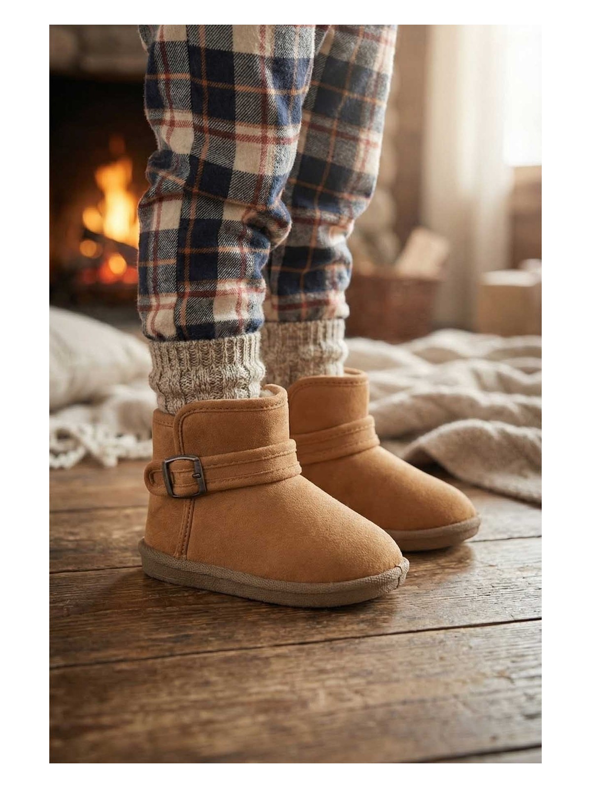 Gezer Kız Çocuk Kışlık Boğazdan Peluşlu Tek Kemer Cırt Cırtlı Ayarlanabilir PVC Rahat Taban Ev Bahçe Okul Kreş Kısa Bot