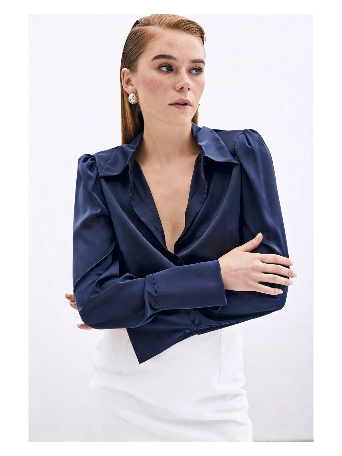 Sateen Vatkalı Saten Gömlek - Pembe - Görsel 8