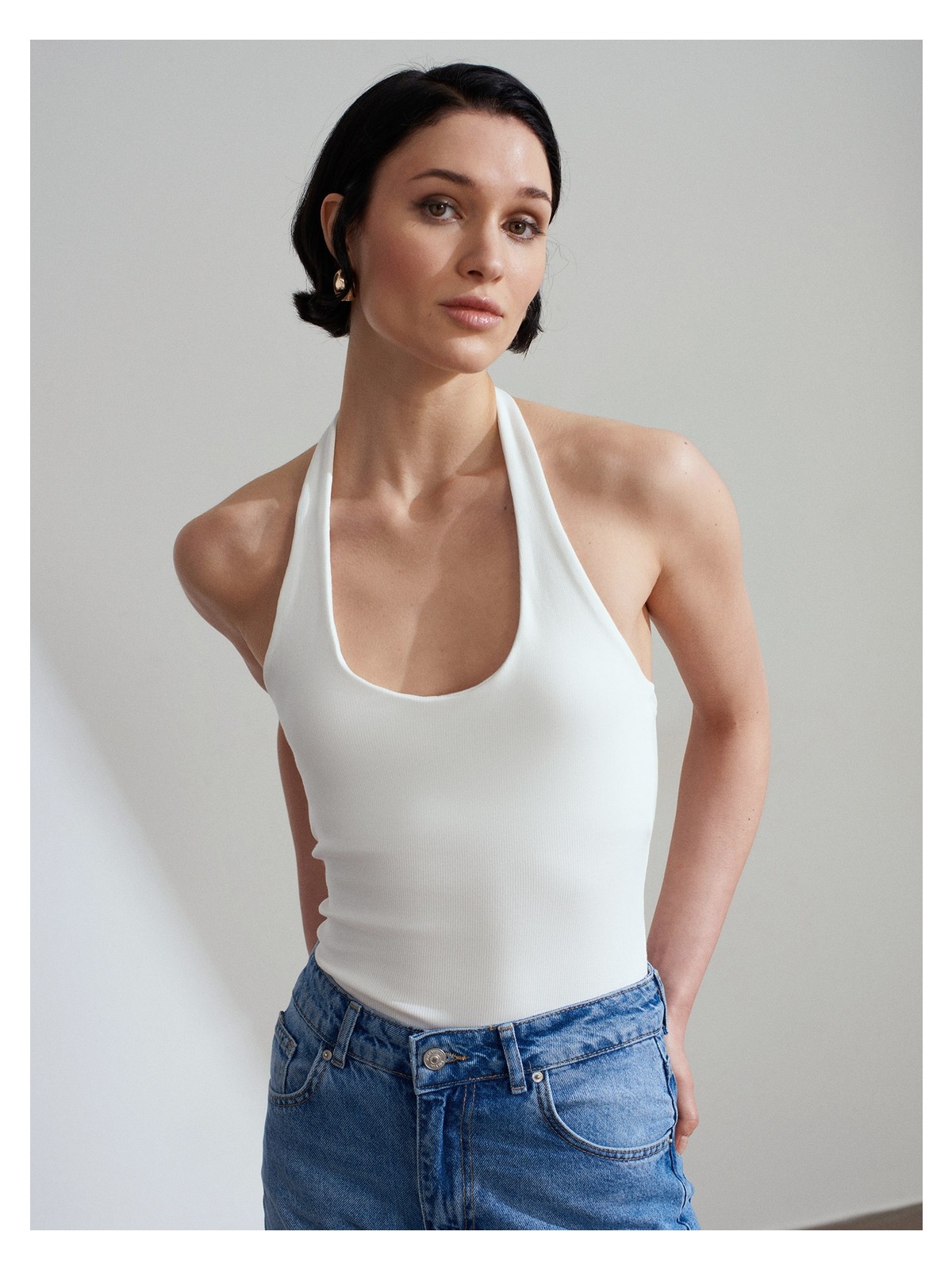 Dilvin 21052 Halter Yaka Top-Ekru