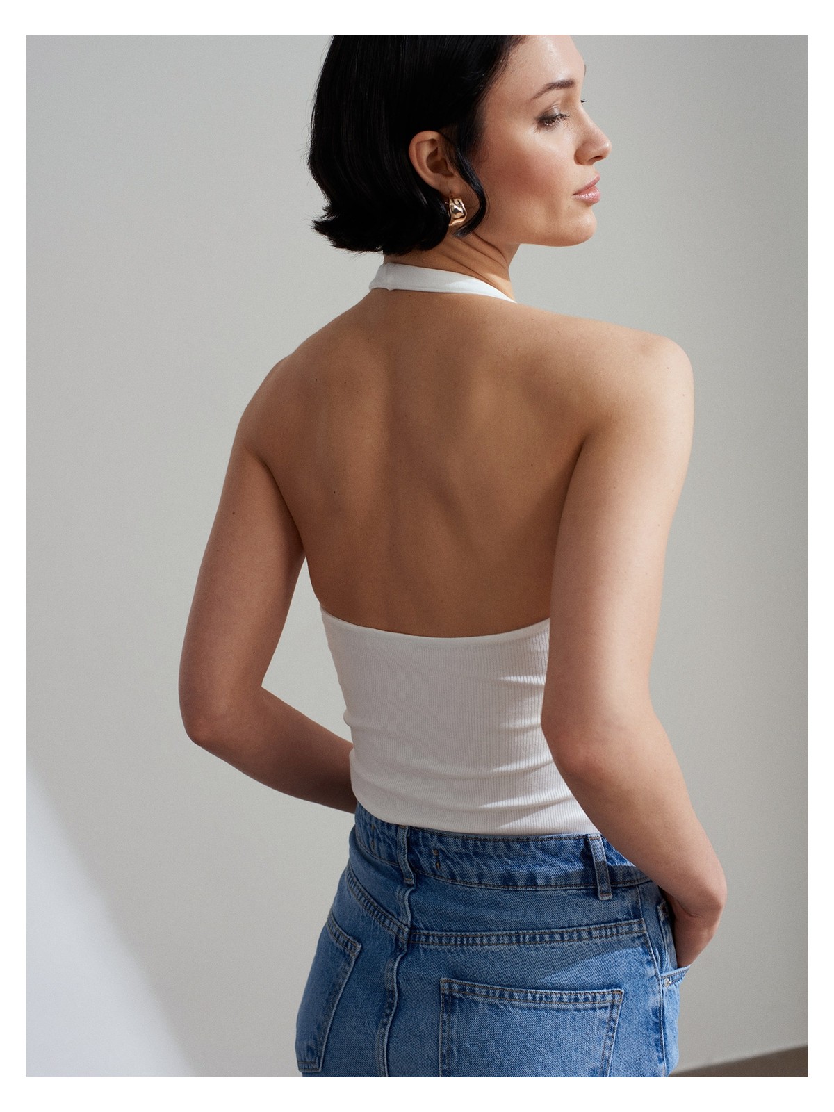Dilvin 21052 Halter Yaka Top-Ekru - Görsel 2