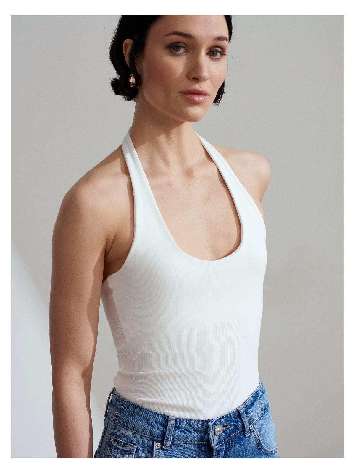 Dilvin 21052 Halter Yaka Top-Ekru - Görsel 3