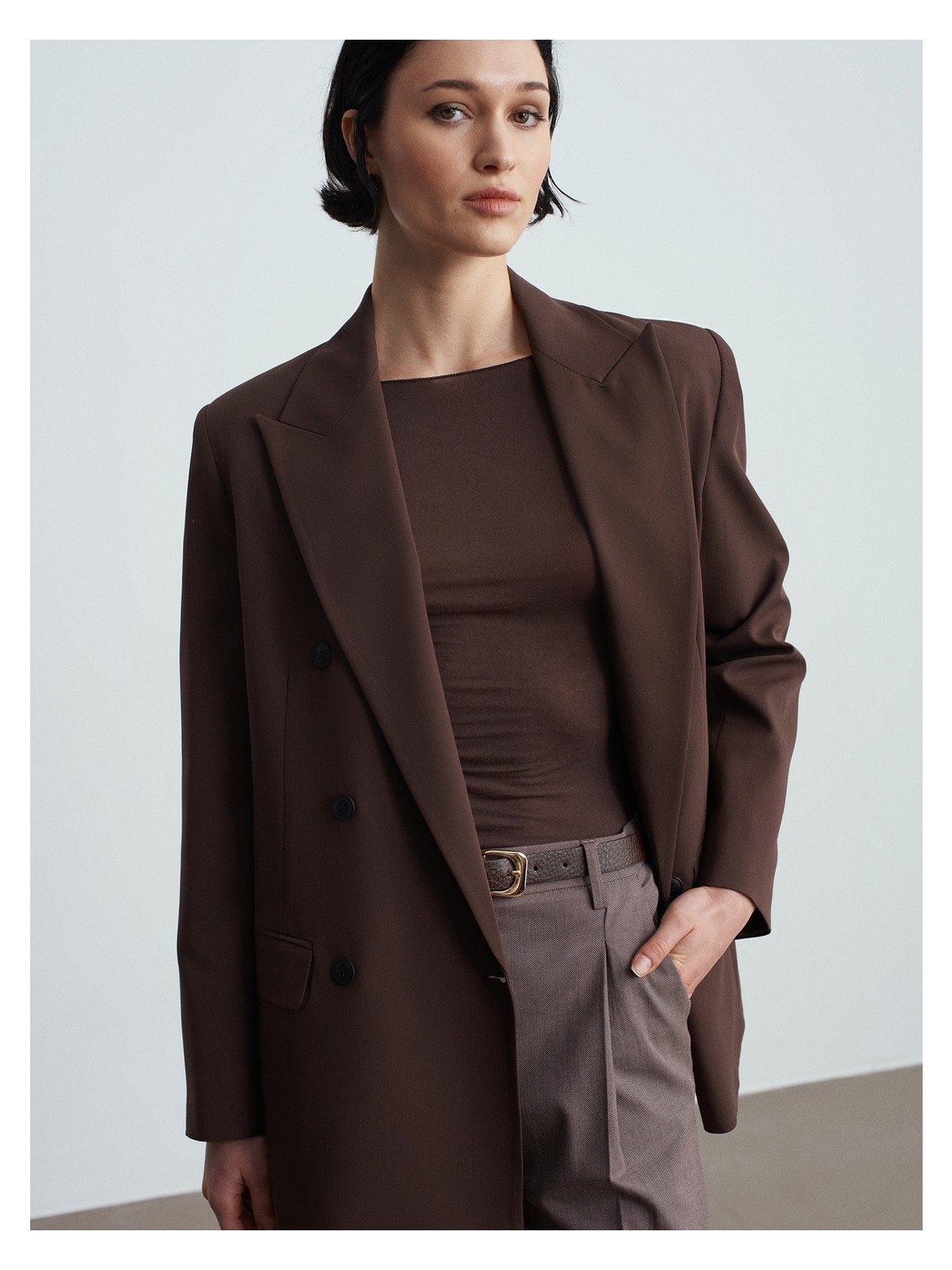 Dilvin 60784 Kruvaze Blazer Ceket-Kahve