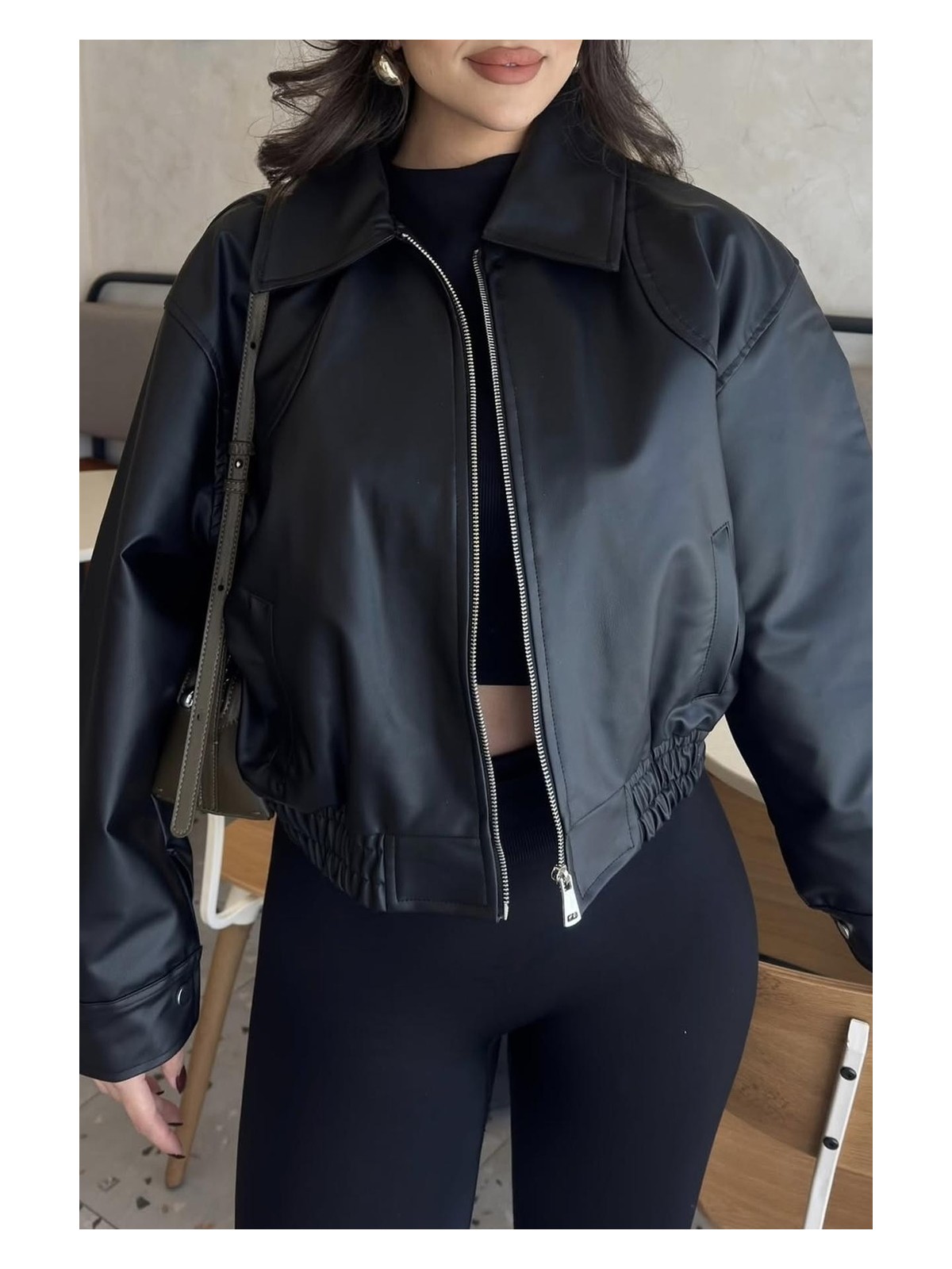 Prifaldi Paris Oversize Bomber Deri Ceket Siyah