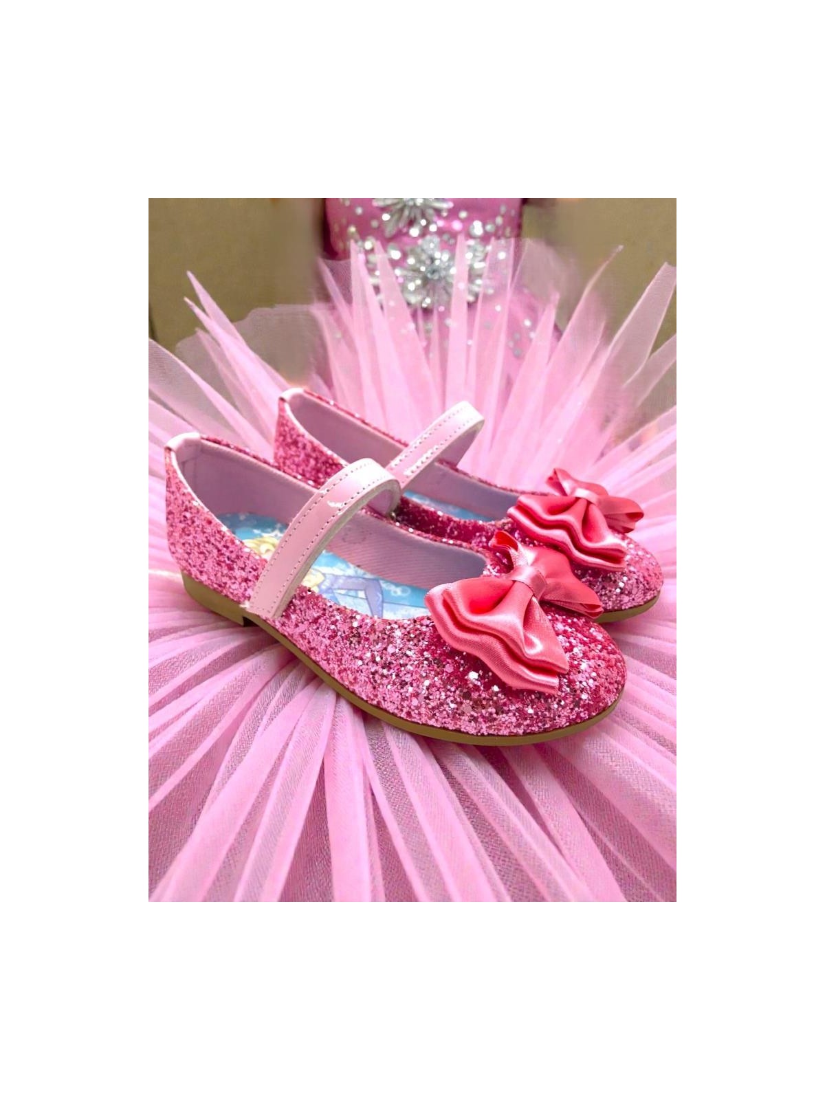 Ellaboni Kız Çocuk Elisa Baskılı Parlak Pembe Pullu Fiyonklu Babet Ayakkabı