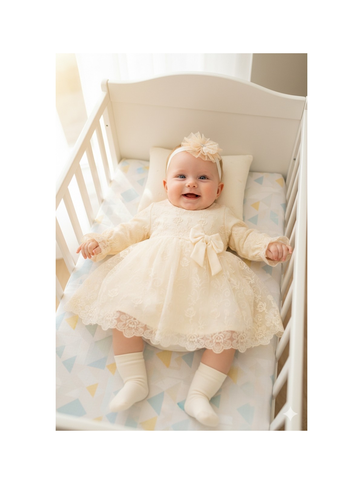 Miniday Baby Kız Bebek Mevlütlük Elbise Dantelli Bandanalı