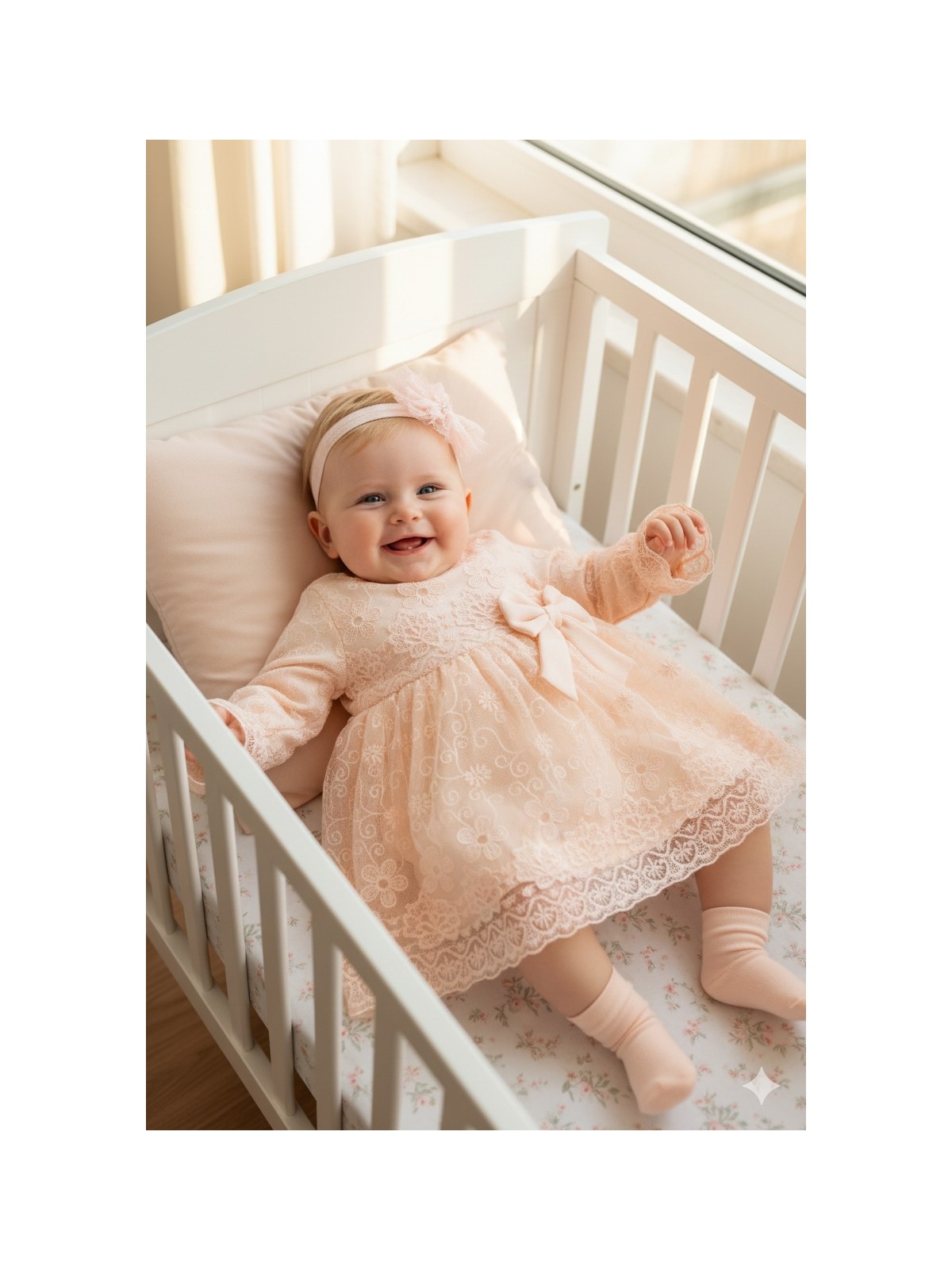 Miniday Baby Kız Bebek Mevlütlük Elbise Dantelli Bandanalı - Görsel 4