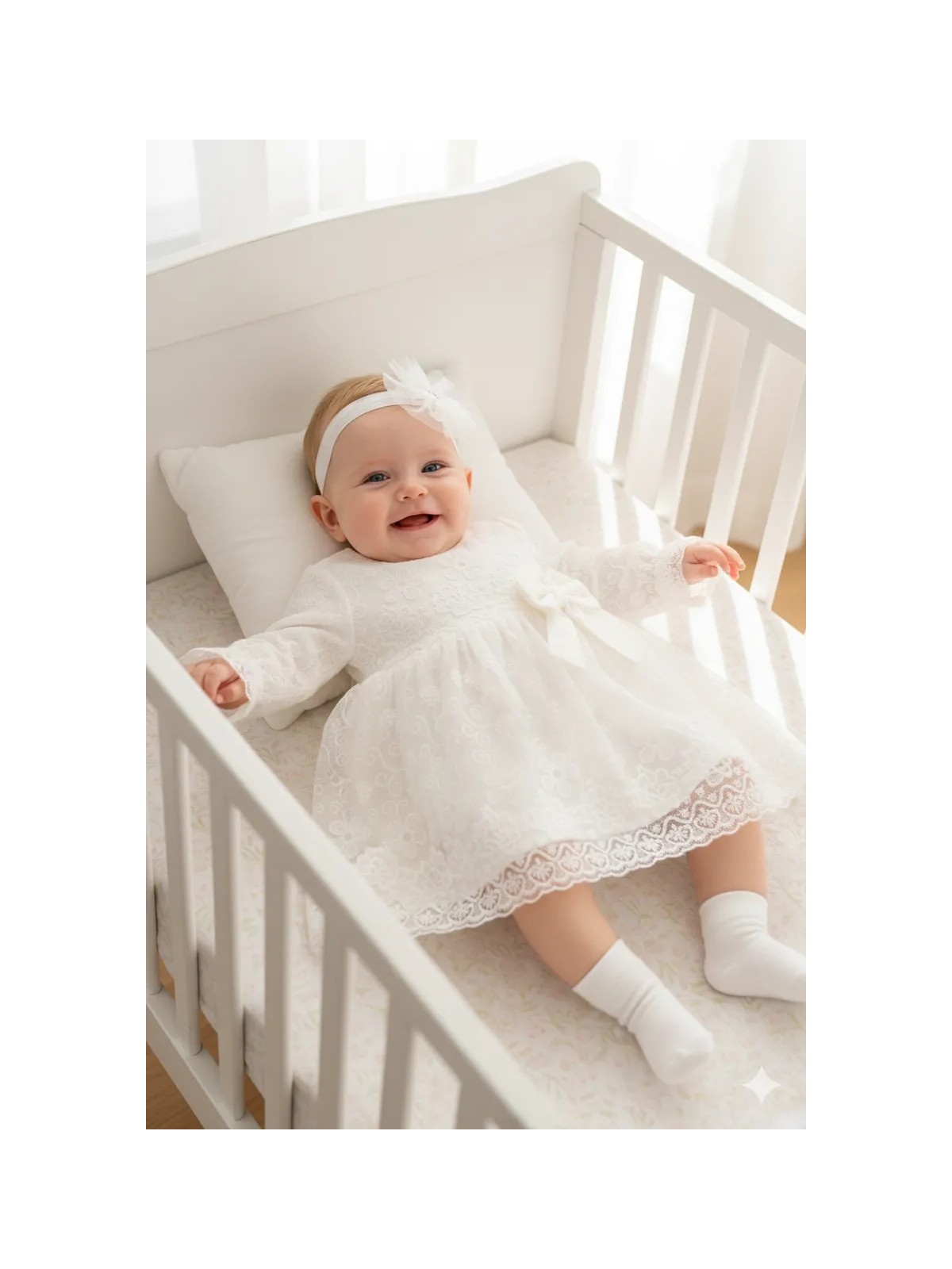 Miniday Baby Kız Bebek Mevlütlük Elbise Dantelli Bandanalı - Görsel 5