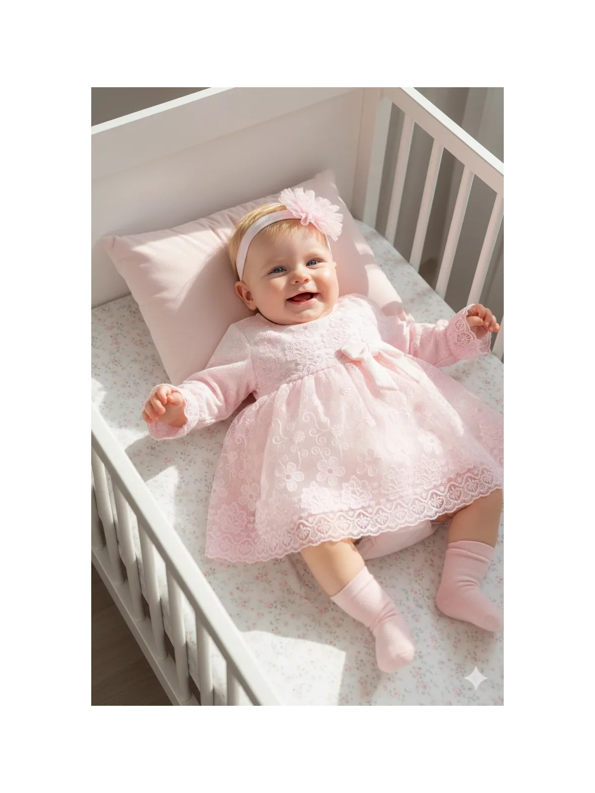 Miniday Baby Kız Bebek Mevlütlük Elbise Dantelli Bandanalı - Görsel 6