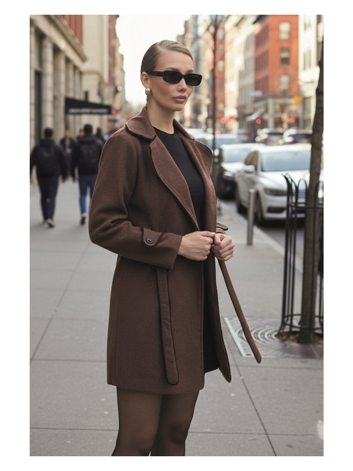 Barbora Kaşe Kadın Şık Yaka Kaban ve Kemer