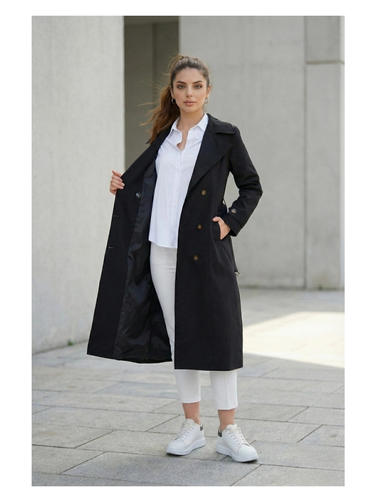 Pastelastore %100 Pamuk Ekstra Uzun (120CM) Kruvaze Kadın Trençkot 1121 - Görsel 9